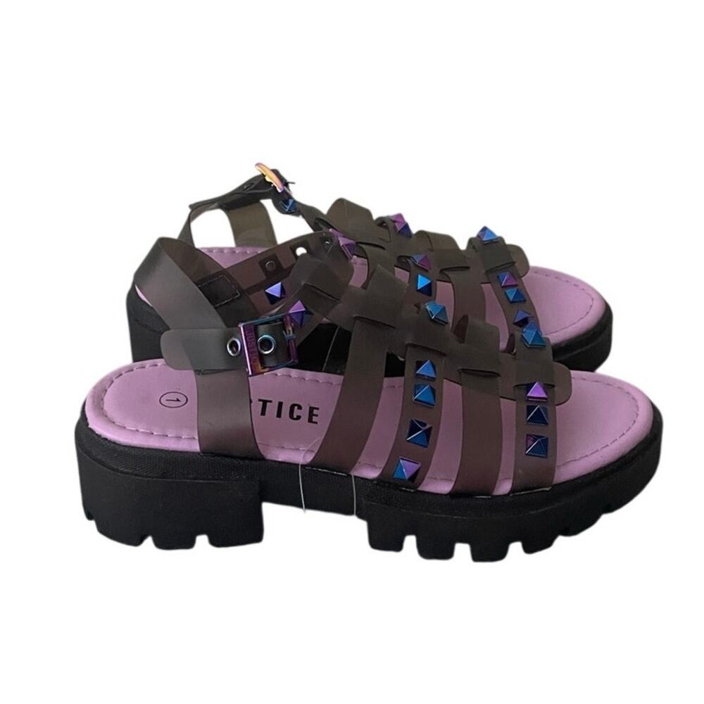 Justice Girls Size 1 Studded Jelly Fisherman Black Platform Sandals